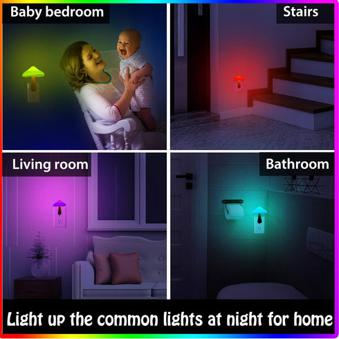 Mudder 2 Pack Mushroom Night Light, Plug in Wall Lamp Sensor LED Nightlight, Cute Mini for Adult Kid Nursery Decor