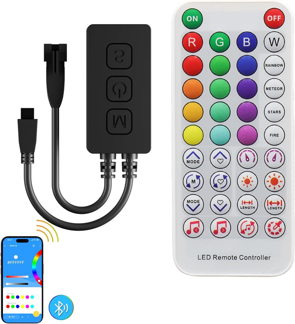 SP611E Bluetooth Music LED Controller for WS2812b WS2811 RGB Chasing Color LED Strip, APP/IR Remote Control