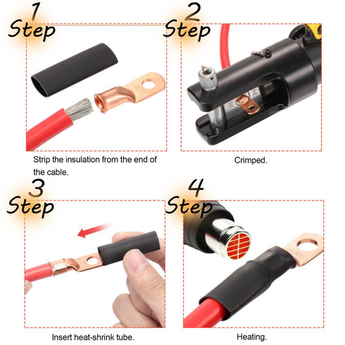 8Pcs 2/0 AWG Heavy Duty Tinned Copper Wire Lugs with 16Pcs Heat Shrink Tubing, Battery Cable Ends, Copper Ring Terminals