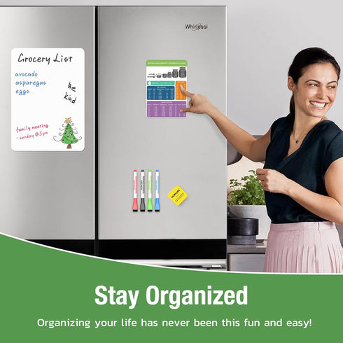 Magnetic Dry Erase Board, Small Fridge Whiteboard - Flexible Refrigerator Magnet with Kitchen Conversion Chart, 20 x 13