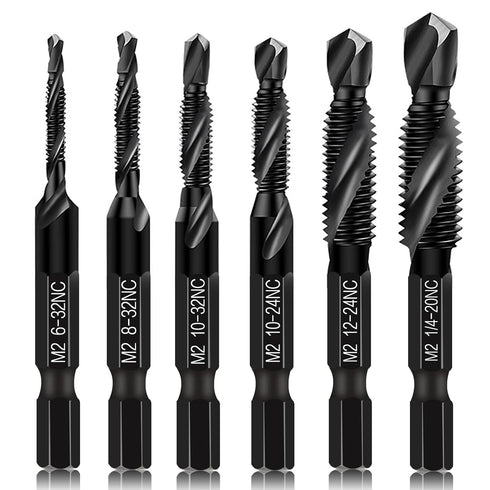 Upgraded 6-Pack Combination Drill & Taps Bit Set, SAE 6542 M2 HSS Steel with Anti-Rust Coating