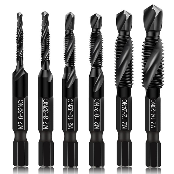 Upgraded 6-Pack Combination Drill & Taps Bit Set, SAE 6542 M2 HSS Steel with Anti-Rust Coating