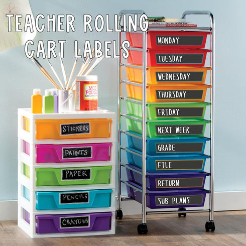 YIXAXKAO 12 10 Pieces Rolling Storage Cart Labels Drawer Rolling Storage Cart Label Chalkboard Brights Classroom Decor