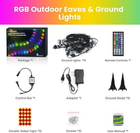 Wisada 50 IP67 RGB Outdoor Ground Lights FT, Permanent Outdoor Lights for House, Bluetooth Music Sync, Waterproof