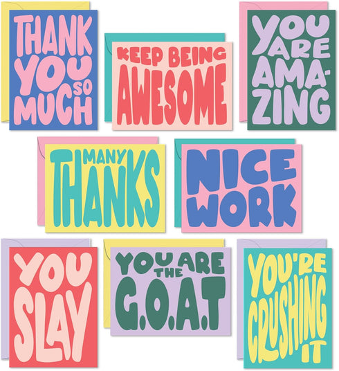 S&O Set of 24 Cute Appreciation Cards with Envelopes - 8 Unique