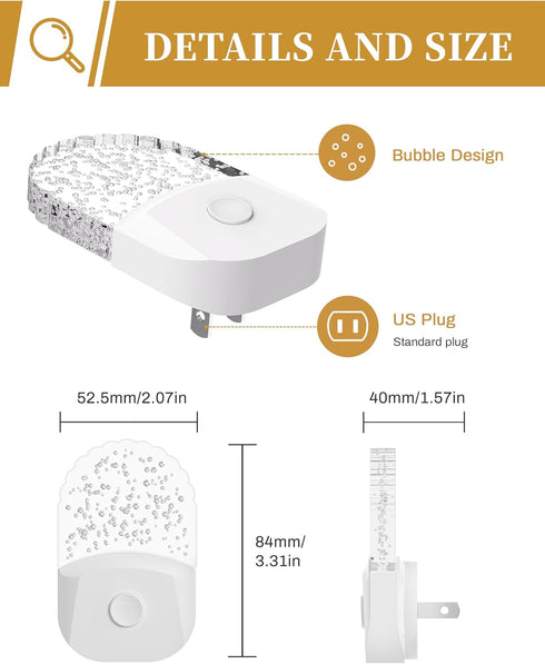 2 Pack, Night Lights Plug Into Wall, Color Changing Night Light for Kids, RGB Night Lights Plug into Wall Soft White