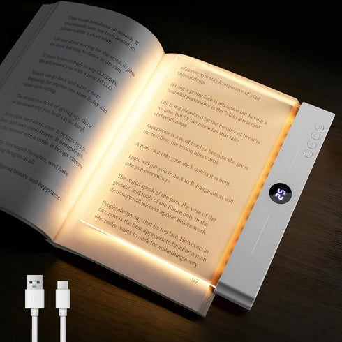 Smart Flat Book Light, Rechargeable Clear LED Reading Light with 3 Colors