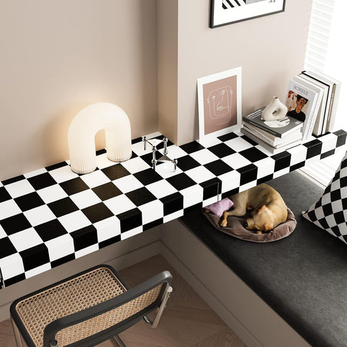 VaryPaper 15.7''x78.7'' Thick Checkered Countertop Contact Paper: Waterproof Peel and Stick Black and White Wallpaper