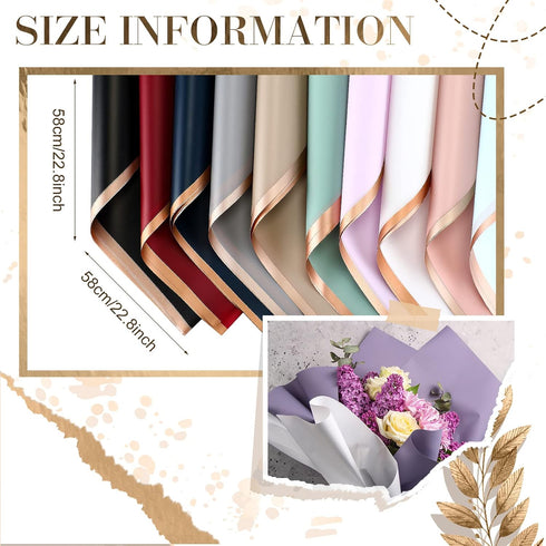 Nezyo 300 Sheets Gold Edge Flower Wrapping Paper, Colorful Waterproof Floral Gift Wrap, 23 x 23 Inch, 20 Colors