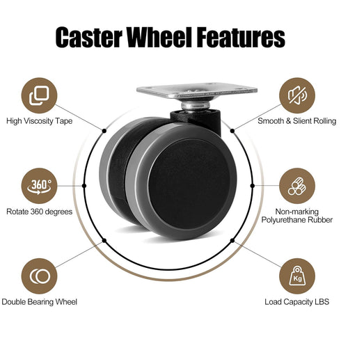 Self Adhesive Caster Wheels Set for Trash Can, Storage Box (4PCS, 1.5")