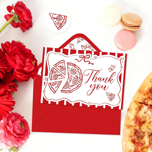 50Pcs 4 6 Inch Whaline That's Amore Thank You Cards Blank Note Cards with Envelopes Stickers Red Pizza Ciao Bambino