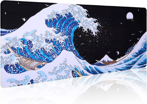 Japanese Art Sea Wave Mouse Pad, XL Large Gaming Desk Mat, Long Extended Mousepad for Office Home Gamer 31.5 X 11.8