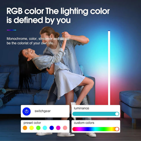 LED RGB Floor Lamp Smart Corner Standing Lamp with Music Sync APP and Remote Control Gaming Light for Bedroom Living