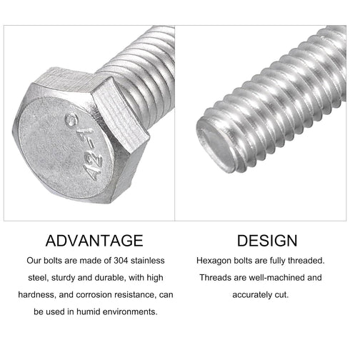 Hex Bolts (M5-0.8x20mm) 20Pcs, Fully Threaded Coarse Hex Head Screw Bolt Machine Screws - 304 Stainless Steel, Silver