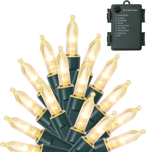 WATERGLIDE 50 LED Outdoor Christmas Lights, 16 FT Battery Operated Mini String