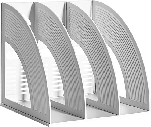 SAYEEC Magazine File Holder, 3 Compartment Desktop Organizer for Notebooks and Documents, Gray