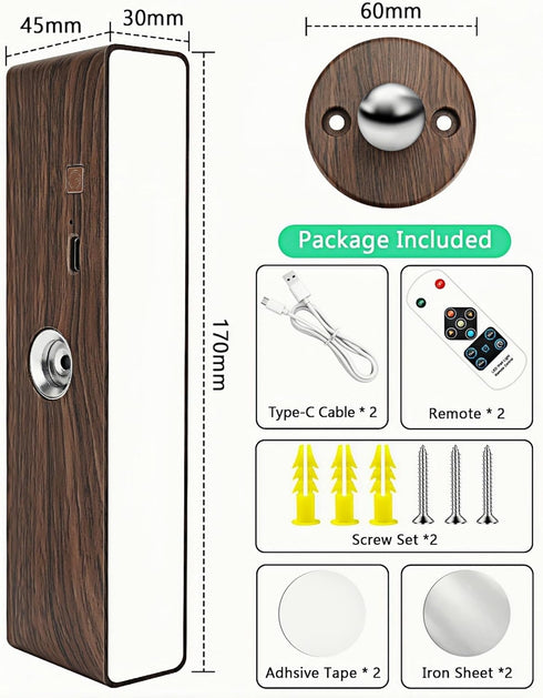 Set 2: 360 Battery Operated Wall Sconces of Wireless Rechargeable Wall Light with Remote&Button, Rotate Magnetic Scone