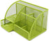 VANRA Mesh Desk Organizer, Office Supply Caddy with 6 Compartments and Drawer (Green)