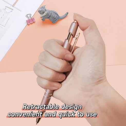 Ballpoint Pens, 6 Pack Rose Gold Metal Pens - Black Ink 1.0mm Medium Point Stylus Pens for Touch Screens, Cute Teacher