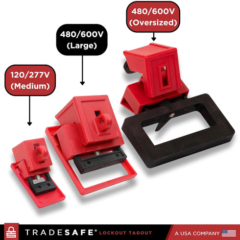 TRADESAFE Circuit Breaker Lockout Device, 3 Pack, OSHA Compliant, 480/600 Volt Clamp-on Breaker Lock Out Device