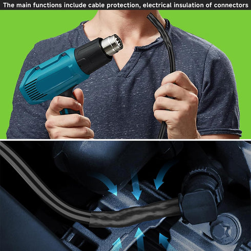 Heat Shrink Tube, Black Electrical Cable Sleeving, 2:1 Ratio (3M / 10Ft, Dia.40mm)