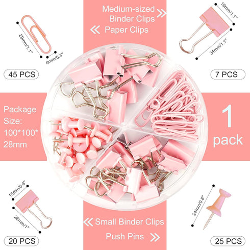 97 Set, PCS Office Supplies for Women, Paper Clips, Binder Clips and Push Pins Paperclips Thumb Tacks School and Home