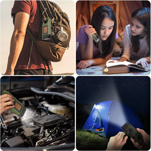 2-Pack Simpeak Hand Crank Solar Powered Flashlight, Emergency Rechargeable LED Survival Flashlight, Quick Snap Carbiner