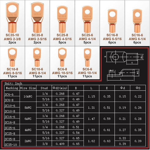 150pcs Battery Cable Ends Assortment Kit - 70Pcs Ring Wire Terminal Connectors & 80Pcs Heat Shrink Tubing for Marine