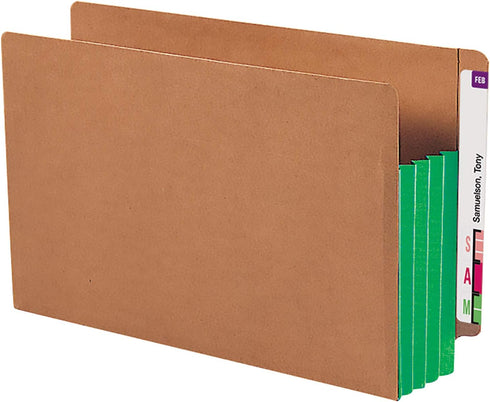 Smead End Tab Pocket, Extra Wide Legal Size, Redrope with Green Gusset, 10 per Box, 3-1/2" Expansion