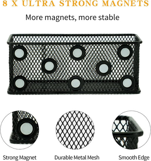 Magnetic Locker Organizer Pack of 3, Wire Mesh Storage Basket, Strong Magnet Holder for Dry Erase Markers