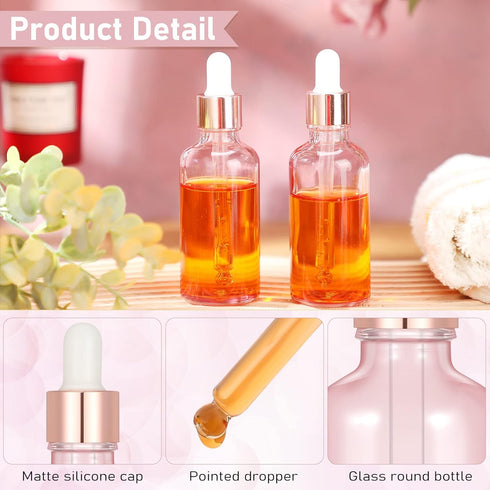 Nuogo 50 Pack Eye Dropper Bottles with Caps, 2oz Glass Bottles for Essential Oils & Beauty Oil