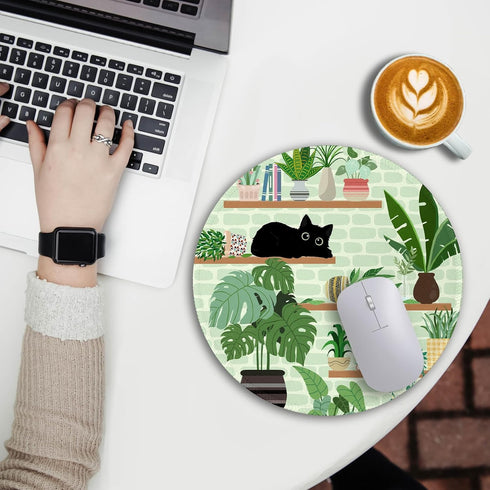 Cat Mouse Pad, Cute Small Mouse Pads for Desk, Round Travel Mousepad for Wireless Mouse Gaming Work Laptop, Plant Leave Mini Computer Mouse Mat, Home Decor Office Desk Accessories by Immaturus