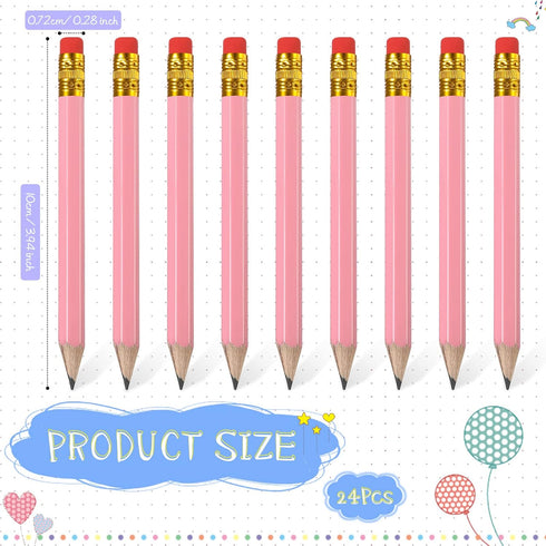 Zonon 24 Pieces Back to School Small Pencils Half Pencils Golf Pencils with Eraser Easy to Hold Graphite HB Pencils for Baby Shower Bridal Shower Wedding Golf School Office(Pink) by Zonon