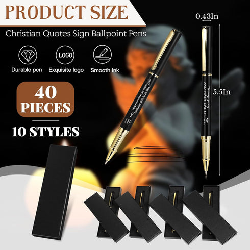 Lincia 40 Sets Christian Bible Verse Ballpoint Pen, Engraved Inspirational Quotes with Boxes for Clergy Appreciation