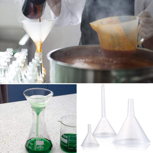 Plastic Funnel Set, 3 Pcs Lab PP Funnels (Pack of 3) 100mm x 2, 75mm x 2, 50mm x 2