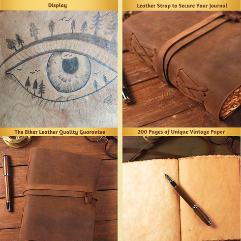 Buff Leather Deckle Edge Paper Journal, 200 Pages, Unlined, Dark Brown, 7"x5", Antique Scrapbook, Grimoire, Fantasy
