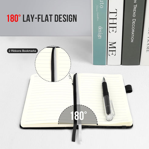 Small College Ruled Notebook 12 Pack, Black 3.7x5.7 in Pocket Notebooks, Mini Hardcover Lined Note Pads with Pens