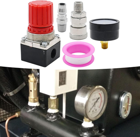 1/4" Air Compressor Pressure Regulator with Gauge 0-180 PSI Inline for Air Compressor and Pneumatic Tools