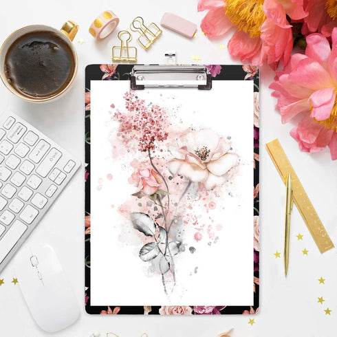 WAVEYU Cute Decorative Clipboard for Office School, Hardboard with Low Profile Clip, Floral Pattern (12.5"x9")