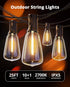 25FT IPX5 10+1 ST38 Bulbs, 2700K VIPAR Outdoor String Lights LED Patio Lights Waterproof with Shatterproof Edison