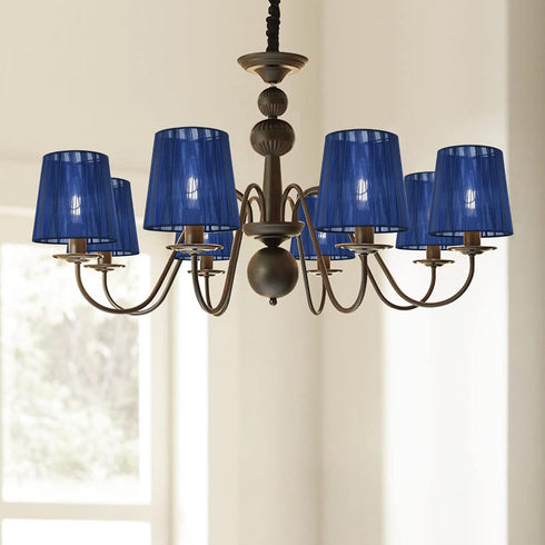 Shades,Set 6,Small Barrel,5.2"4"H5.2", BULB,Navy LAMPWELL KORA Clip-on Chandelier Lamp of Organzy Ribbon