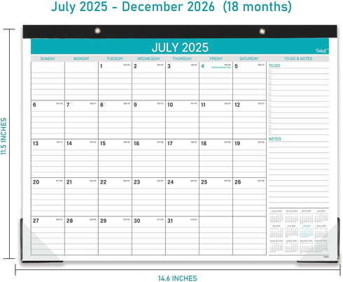 Desk Calendar 2025-2026, 18 Monthly Calendar with Ruled Blocks for Planning, July 2025 to December 2026