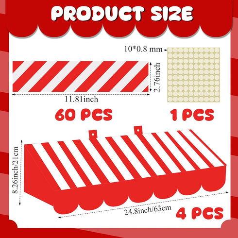 TaoBary 4 Pcs 3D Awning Wall Decorations and 59 ft Bulletin Board Borders Trim for School Classroom Decorations Graduation (Red and White) by TaoBary