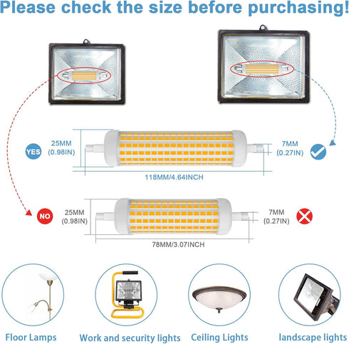 R7S Bulb 118mm 120V 150W T3 Bulb Bulbs 3000K,Non-Dimmable,2 Pack LED J Type Halogen Equivalent,Long Lasting Double