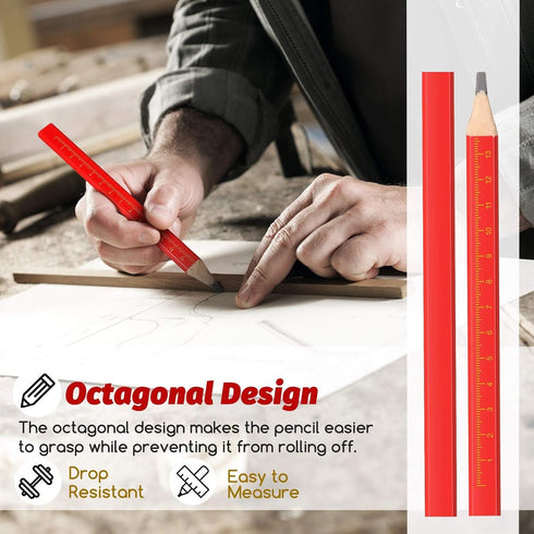 Zonon 100 Pieces Carpenter Pencils, Octagonal Red Hard Black Carpenter Pencils Construction Pencils for Woodworking Marking and Concrete Marking by Zonon