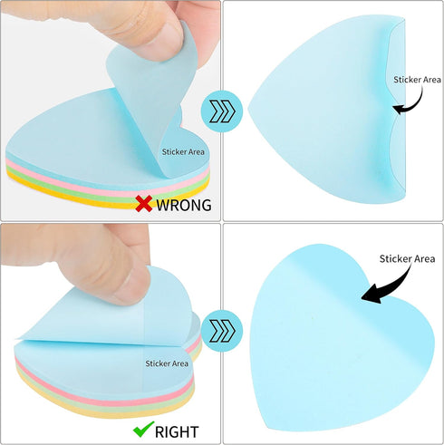 Sticky Notes 2.75 in x 2.75 in 600 Sheets Heart Shaped Memo - Self Stick Cute Mixed Colors for Office/Home