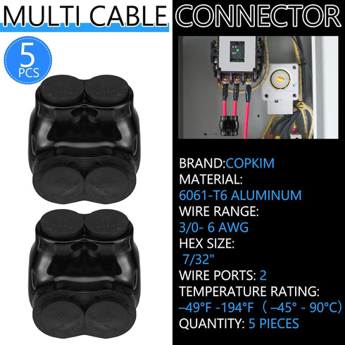 Insulated Wire Connectors Multi Splice Connector Dual Entry Electrical Power Connector (5 Pcs, 3/0-6 Wire Range)