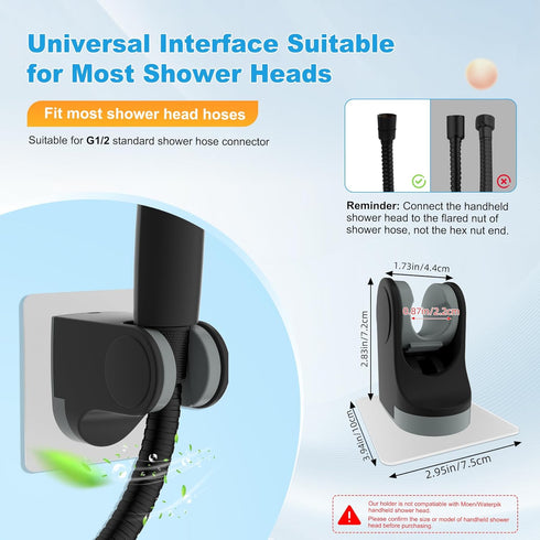 Matte Black Adjustable Shower Head Holder - No Drill, Waterproof, Strong Adhesive
