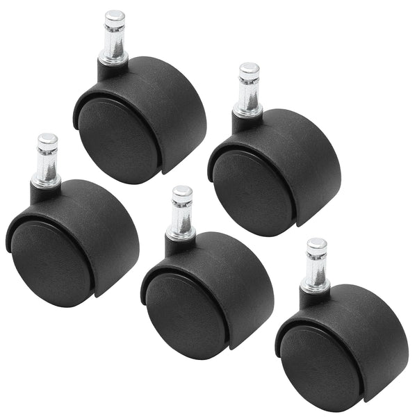 5pcs 1.5 Inch Swivel Caster Wheels, M8 Circlip Stem, Heavy Duty Black Nylon Replacement for Furniture, Table, Cabinet