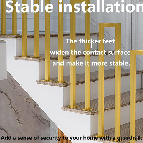 Generic 1.3ft-3.2ft 40cm) Stair Handrail - U-Shaped Iron Stairway Guardrails, Gold, Non-Slip Hand Rails, for Elderly